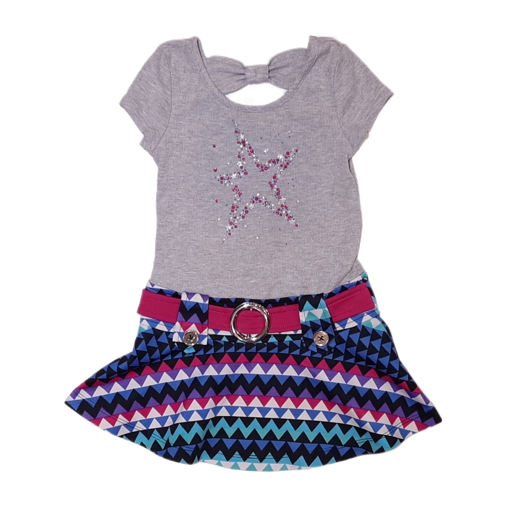 Lilt Belted Dress Glitter Rhinestone Heart Short Sleeve Geometric Bow Girls 4T